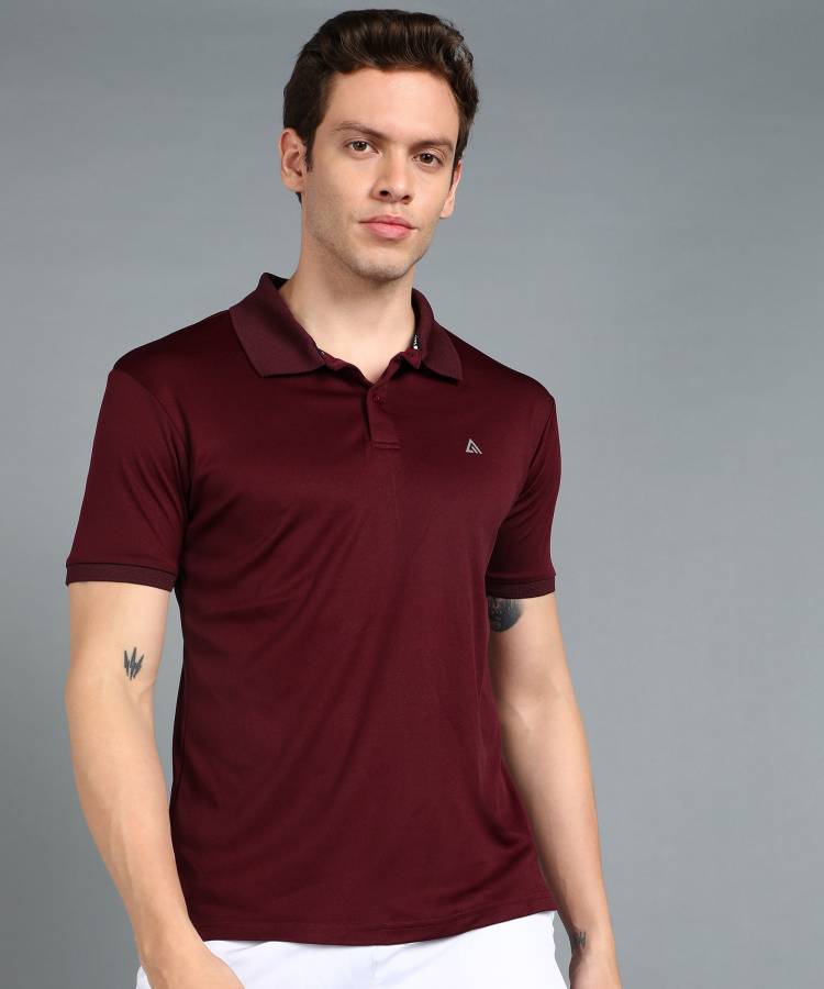 Solid Men Polo Neck Maroon T-Shirt Price in India