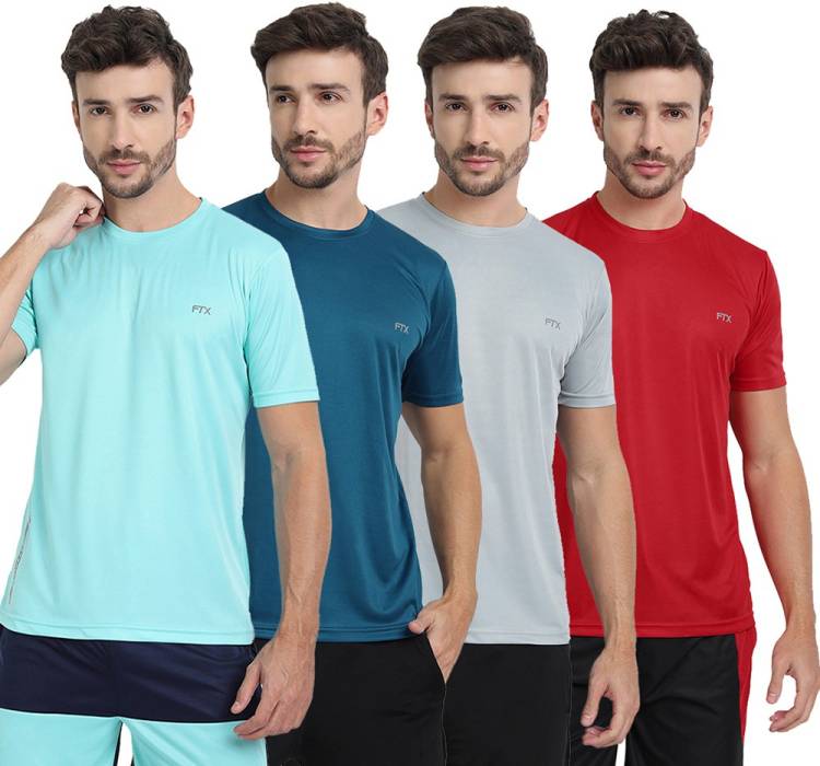 Pack of 4 Solid Men Round Neck Multicolor T-Shirt Price in India