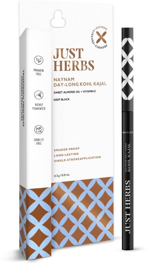 Just Herbs Naynam Day Long khol Kajal Smudge-Proof Sweet Almond Oil & Vitamin E Price in India