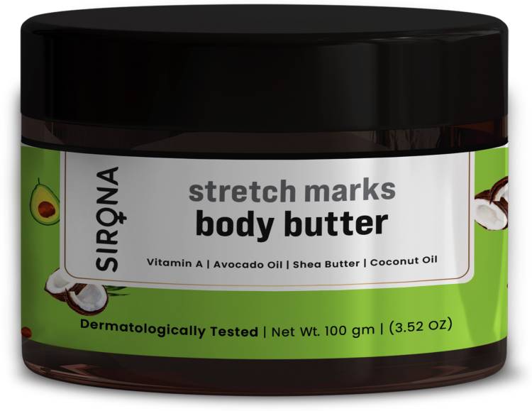 SIRONA Natural Body Butter – 100 gm for Stretch Marks, Itchy Skin & Moisturization with Vitamin A, Avocado Oil, Shea Butter & Coconut Oil Price in India