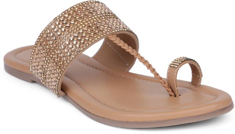 Women GALAXY Beige Flats Sandal Price in India