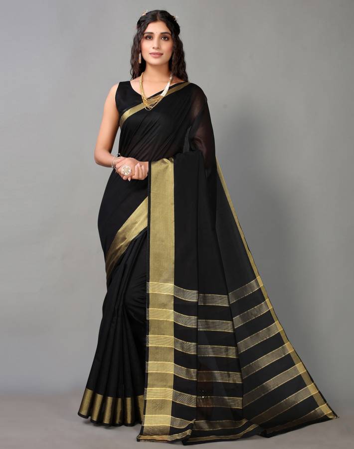 Self Design, Striped, Woven, Embellished Daily Wear Cotton Silk Saree Price in India