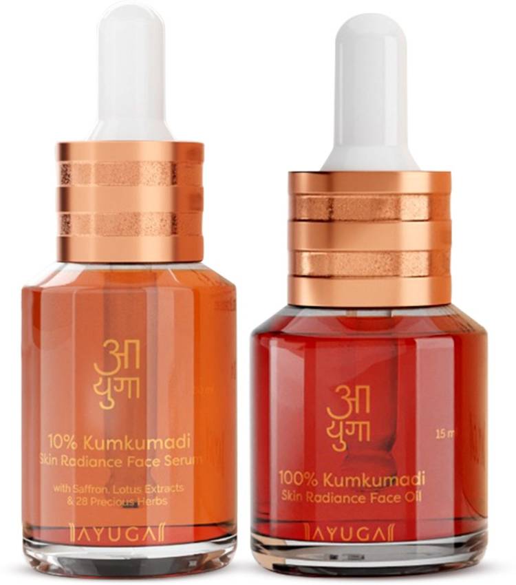 Ayuga Kumkumadi Radiance Treatment Duo : 10 Percent Kumkumadi Face Serum (30 Ml) + 100 Percent Kumkumadi Face Oil (15 Ml) Price in India