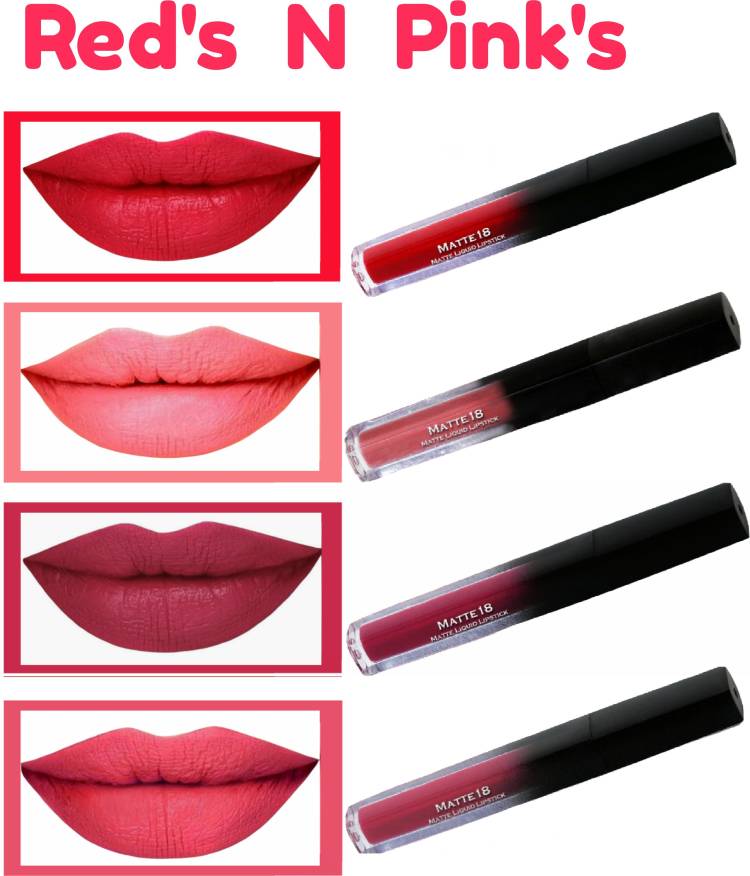 MATTE18 Pink Edition Liquid Matte Lipstick Combo , Waterproof Liquid Lipstick Set of 4 Price in India