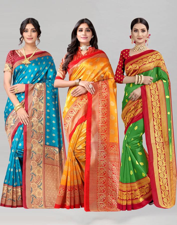 Printed, Geometric Print, Floral Print Banarasi Cotton Silk Saree Price in India