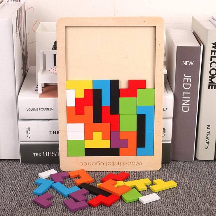 GREEN WAY Travel Edition Tetris Tangram puzzles for Kids, Wood Intelligence Brain Games