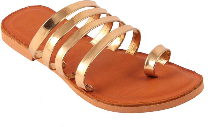Women Gold, Brown Flats Sandal Price in India