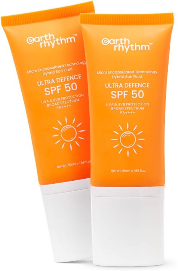 Earth Rhythm Sunscreen SPF 50 for All Type Skin, PA++++, Non Sticky - 100 ml (Pack of 2) - SPF SPF 50 Pack of 2 PA+++ Price in India
