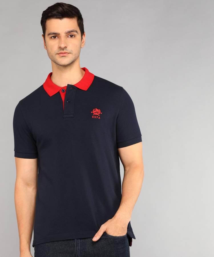 Solid Men Polo Neck Red T-Shirt Price in India