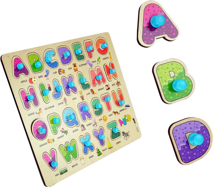BitFeex ABCD wooden Jigsaw Preschool & Paygroup Educational Puzzle kids toys for age 2 to 5 year baby boys & girls , toddler activity learning board game for kindergarten Childrens Alphabets with Pictures
