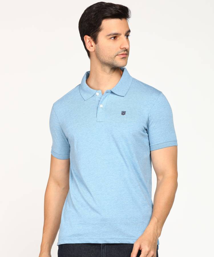 Solid Men Polo Neck Blue T-Shirt Price in India