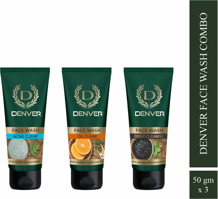 DENVER Deep Cleanse Charcoal,Oil Clear & Acne Clear Face Wash Price in India