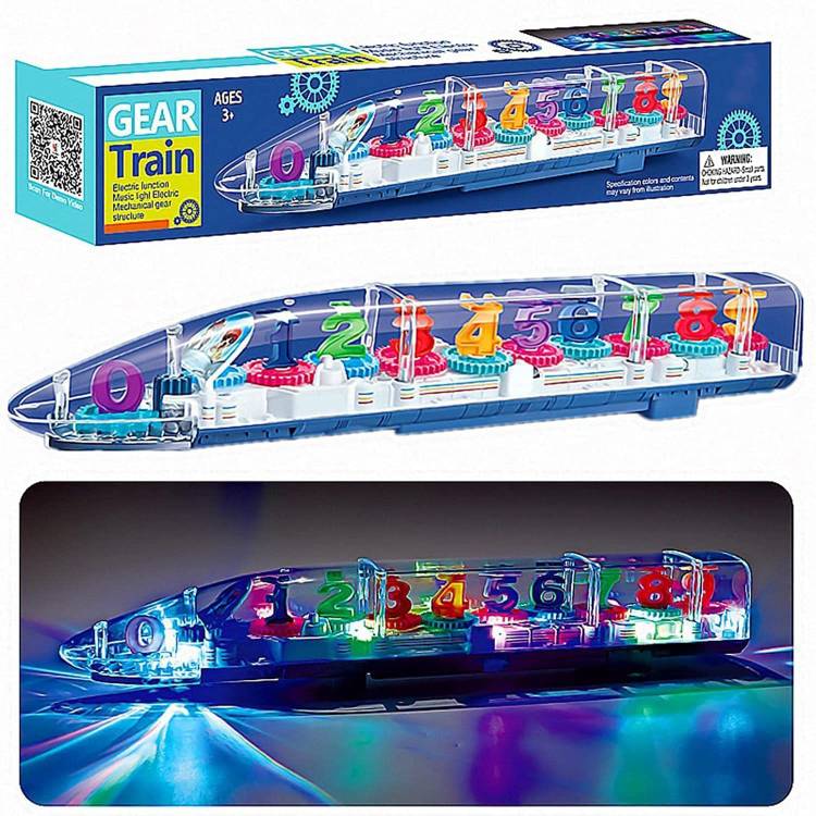 mega star Transparent Concept Long Train Toy for Kids, Electric Mechanical Gear