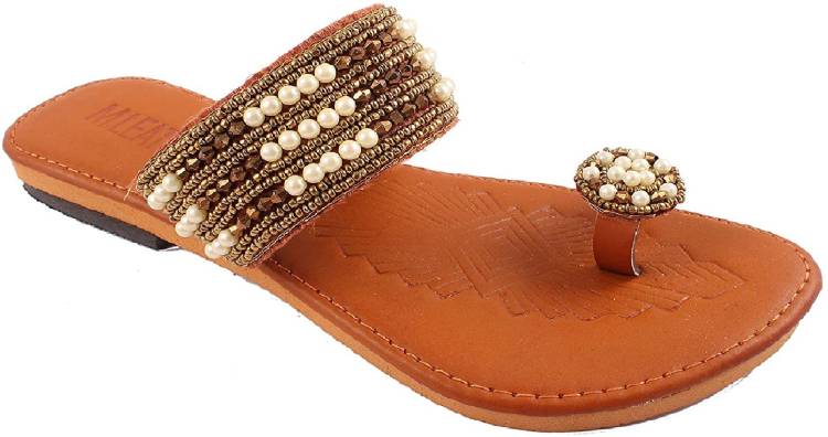 Women Tan, Gold Flats Sandal Price in India