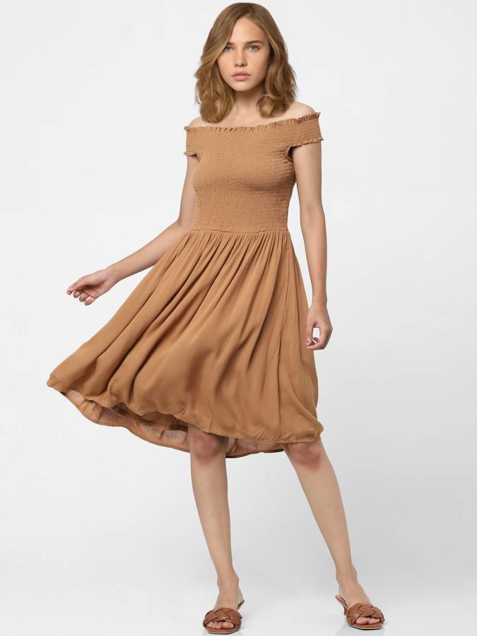 Women Fit and Flare Brown Dress Price in India
