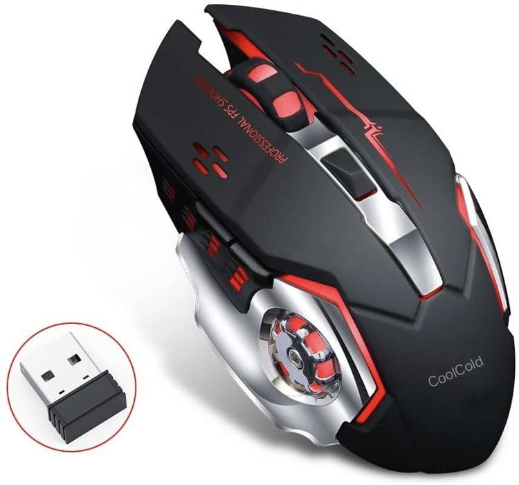 coolcold Wireless Rechargeable Gaming Mouse With RGB, 2400 DPI LED Backlight 6 Button Wireless Optical Gaming Mouse