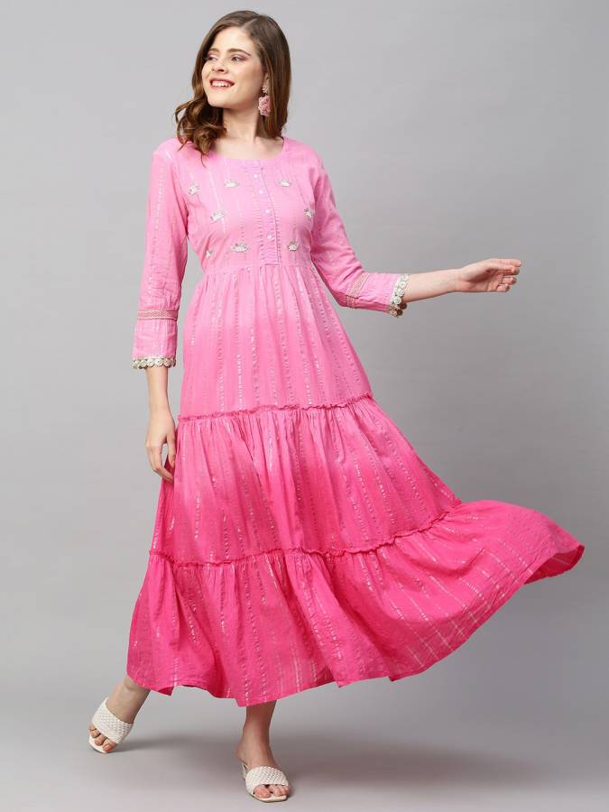 Women Tiered Pink Dress Price in India