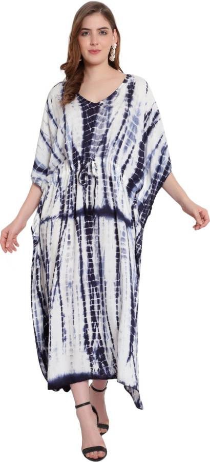 Women Kaftan White, Blue Dress Price in India