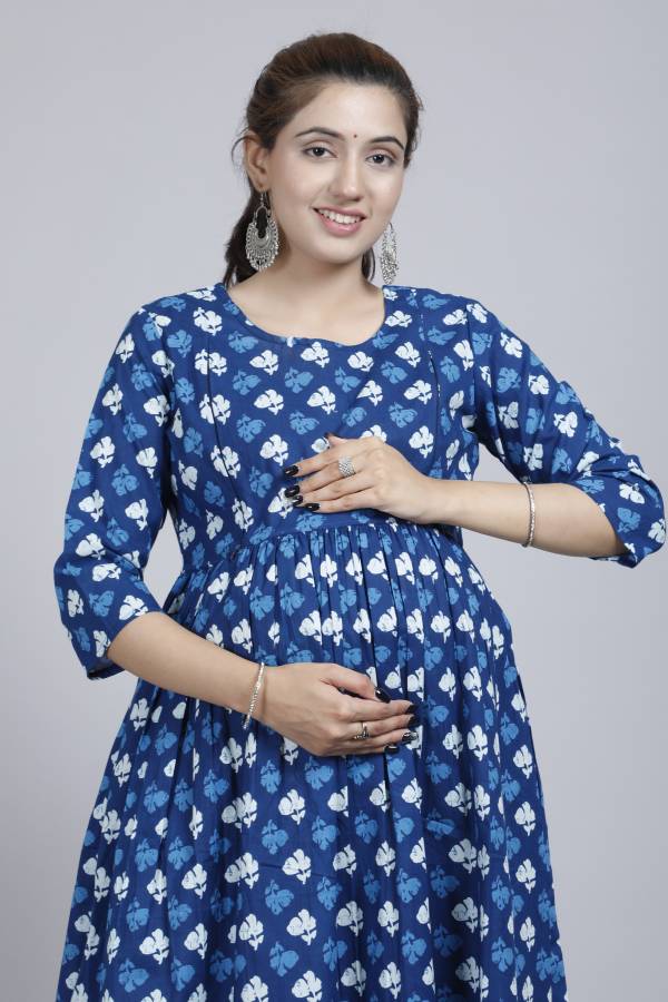 Women Fit and Flare Blue Dress Price in India