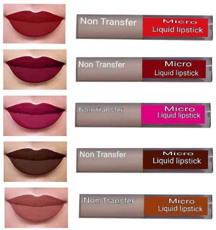 color blaze NONTRANSFER MICRO LIQUID LIPSTICK PACK OF 5 PCS ( RED,MAROON,PINK,COFFEE,NUDE ) Price in India