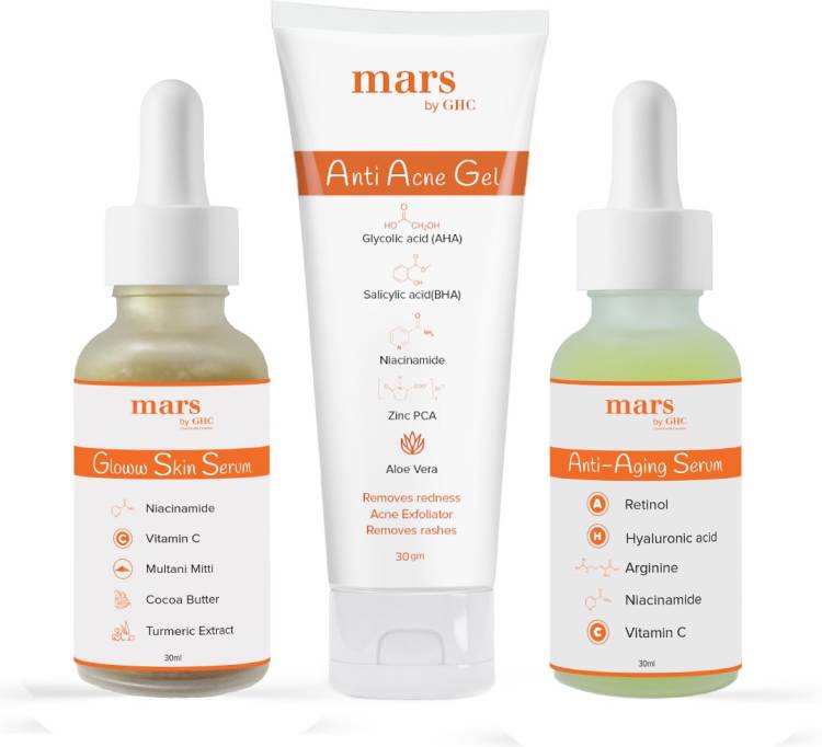 mars by GHC Skin Care Combo| Anti Acne Gel | Anti Aging Serum & Glow Serum Price in India