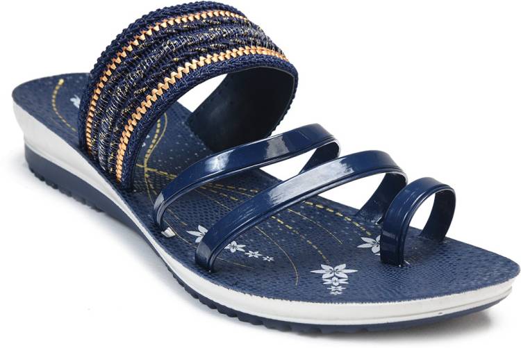 Women PU2033 Blue Flats Sandal Price in India