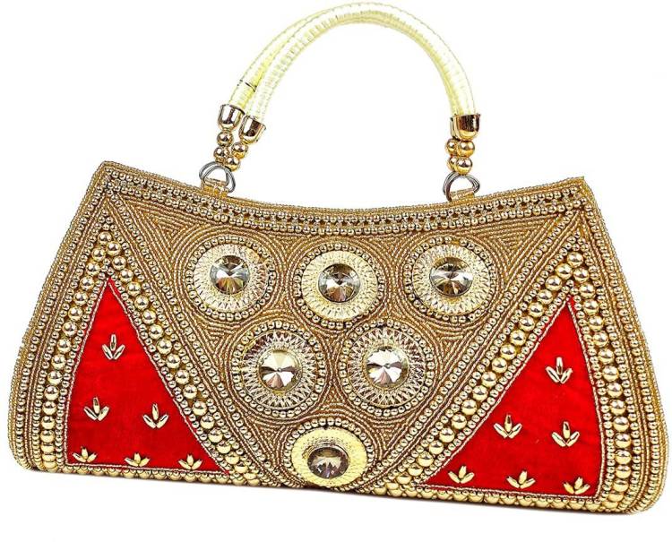 Party Red, Gold  Clutch Price in India