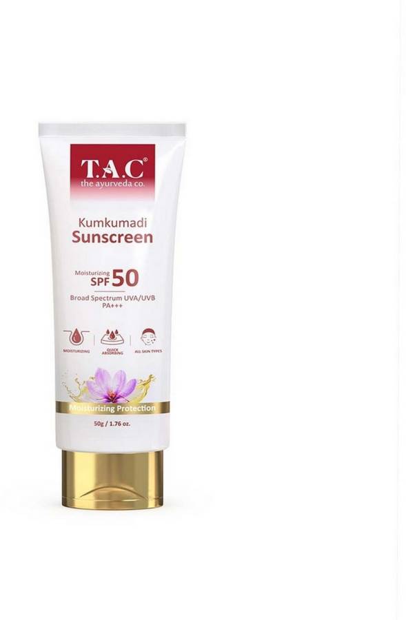 TAC - The Ayurveda Co. Kumkumadi Sunscreen SPF 50 With Saffron UVA/UVB, Sun Protection, All Skin - SPF 50 PA+++ Price in India