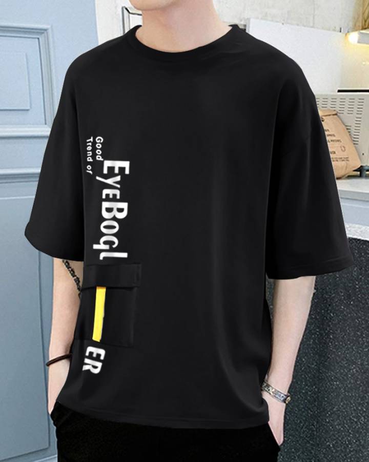 Printed Men Round Neck Black T-Shirt Price in India