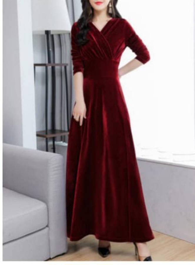 Women Fit and Flare Maroon Dress Price in India