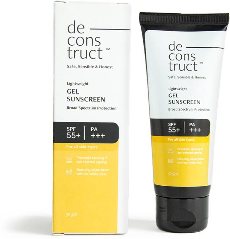 deconstruct Lightweight Gel Sunscreen| No White Cast| UV Filter Protection| For men & Women| - SPF 55+ PA+++ Price in India