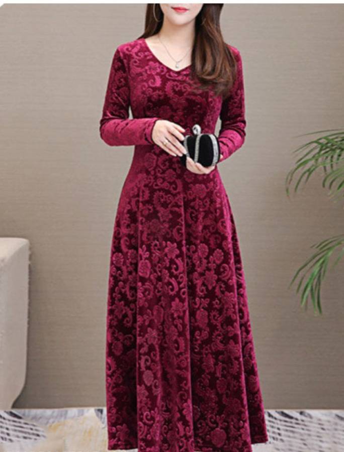 Women Fit and Flare Maroon Dress Price in India