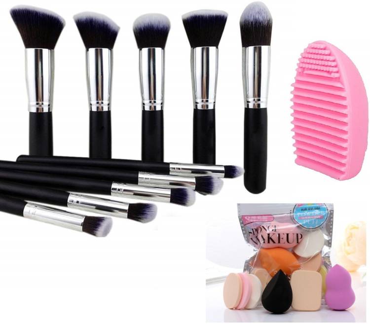 MY TYA Premium 10 Piece Makeup Brush Set + 6 Piece Makeup Sponges + Brush Cleaner Price in India