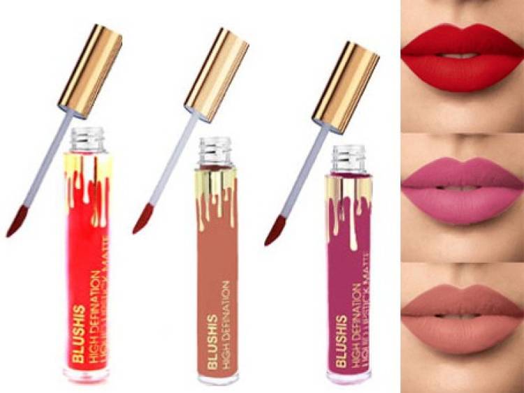 BLUSHIS Non Transfer Waterproof Longlasting Liquid Matte Lipstick Combo Set Of 3 pc Price in India