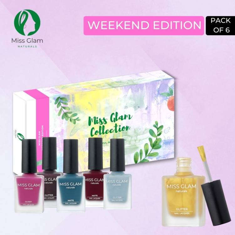 MissGlam Weekend Edition Matte+Glossy+Glitter Vegan & Cruelty free Nail Polish Multicolor Price in India