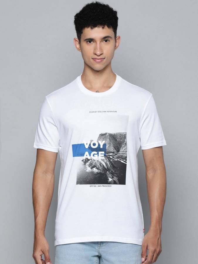 Levi's Men's Regular Fit Tee Graphic Print Men Crew Neck White T-Shirt Price in India