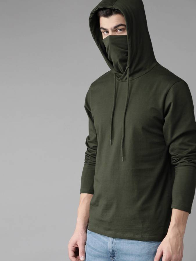Solid Men Hooded Neck Green T-Shirt Price in India