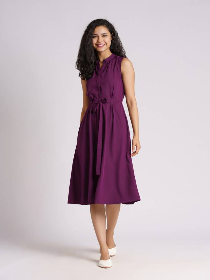 Women Fit and Flare Purple Dress Price in India