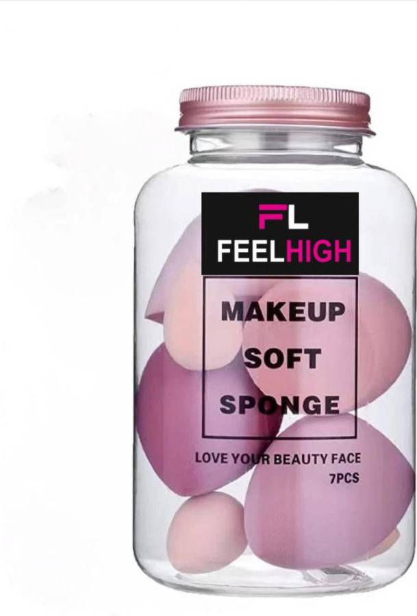 feelhigh cosmetics Blender Sponge 7 Pcs in A jar Storage ,Makeup Cosmetic Puff Sponge Price in India