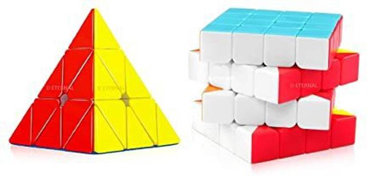 YATRI High Speed Magic Sticker-Less Combo Cube Set of 2 ( 4X4 Cube & Triangle Cube )