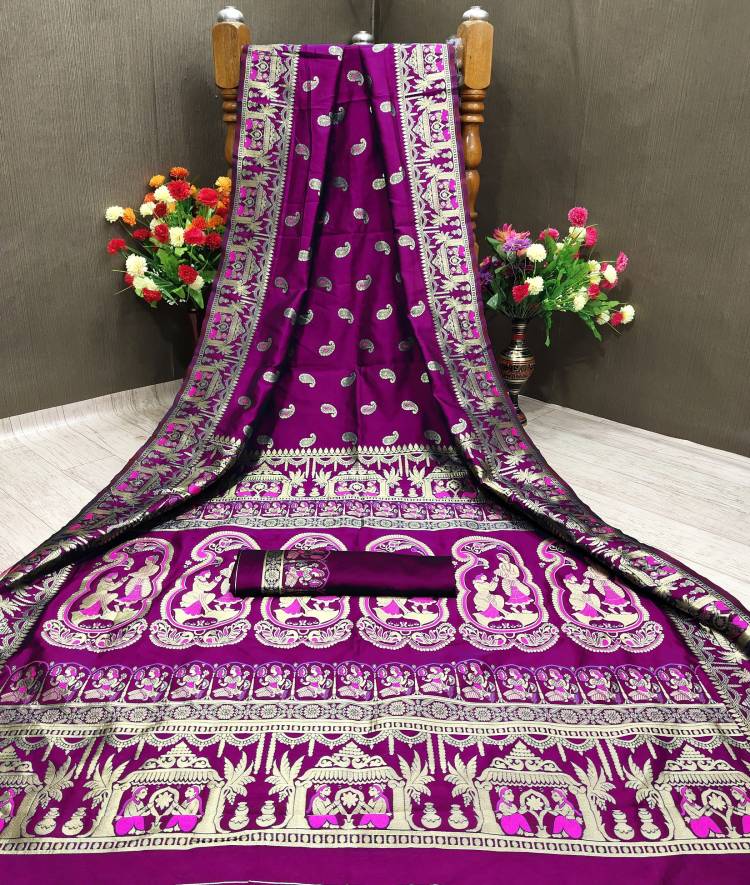 Woven Baluchari Silk Blend, Art Silk Saree Price in India