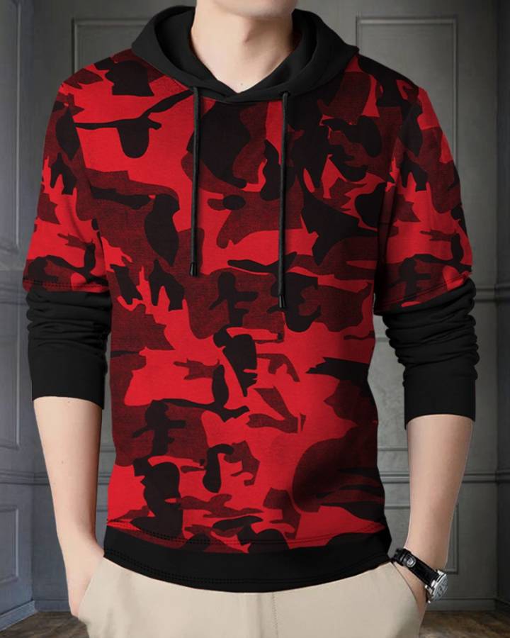 Printed Men Hooded Neck Red T-Shirt Price in India