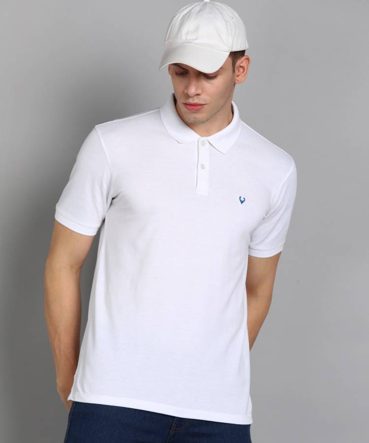Solid Men Polo Neck White T-Shirt Price in India