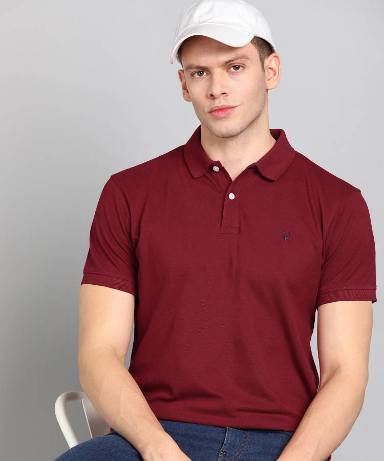 Solid Men Polo Neck Maroon T-Shirt Price in India