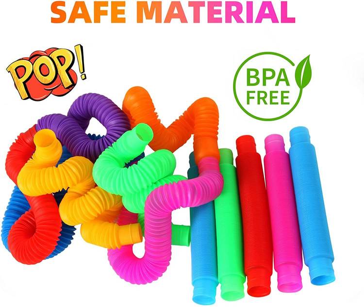 Hujai Pop Tube Toys for Kids and Adults, Pack Of 12 Multi Color Pipe Sensory Tools