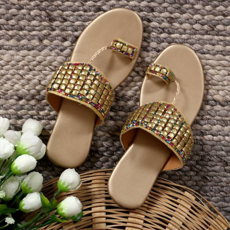 Women Gold Flats Sandal Price in India