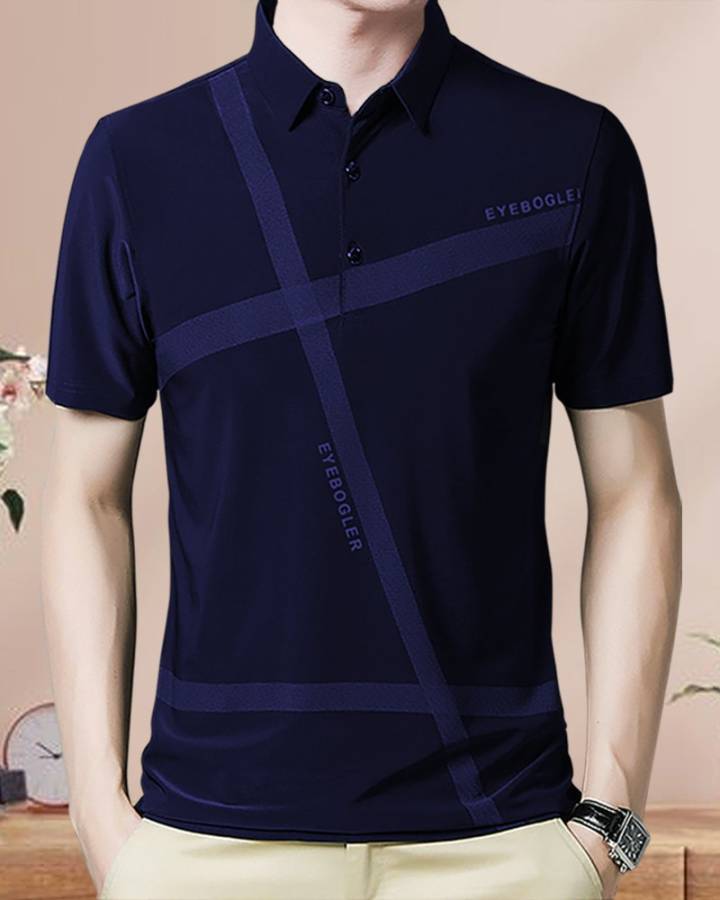 Solid Men Polo Neck Blue T-Shirt Price in India