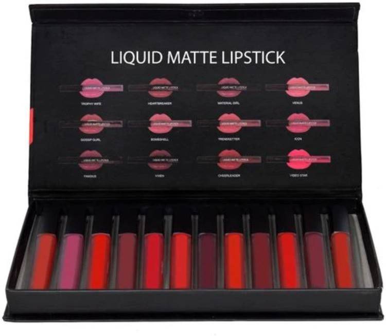 Jolli Huda Super Matte Waterproof Lipsticks Combo ( Set Of 12 ) Multicolor Price in India