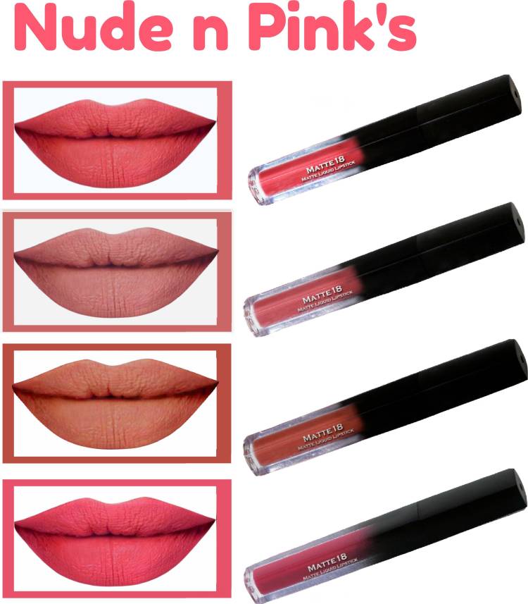 MATTE18 Long Lasting Waterproof Liquid Lipstick Combo of 4 - Matte Finish Price in India