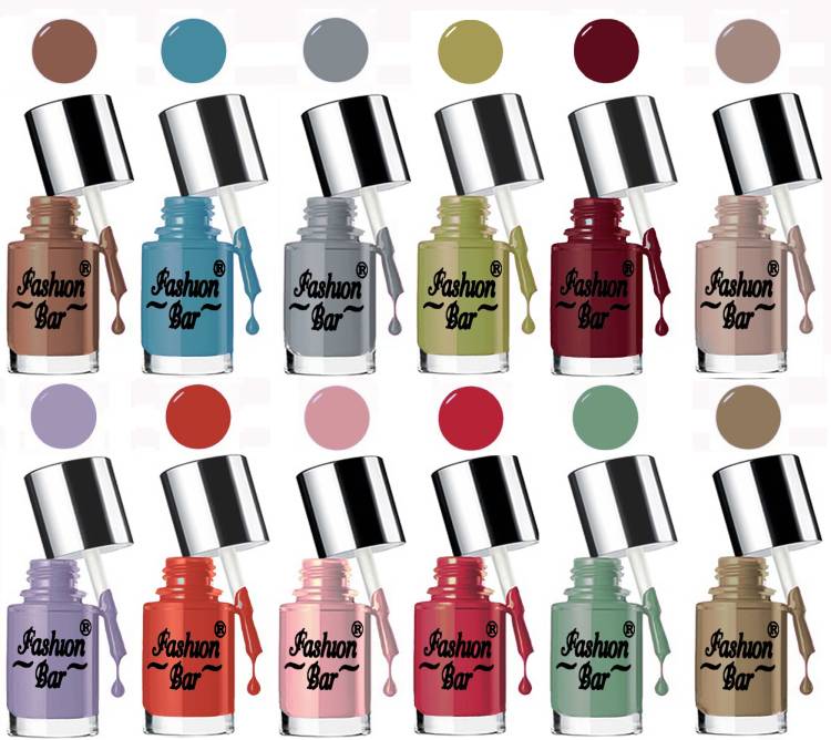 Fashion Bar New HD Shine Pastel Color Nail Polish Combo Set Brown, Rich Blue, Gray, Corn Green, Plum, Nude, Amethyst, Comic, Lilac, Ruby Red, Tennis Green, Bronze Price in India